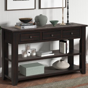 NicBex 3 Drawer Console Table with 2 Open Shelves,Entryway Table with Metal Handles,Modern Couch Table for Living Room,Distressed Black - 1 of 4