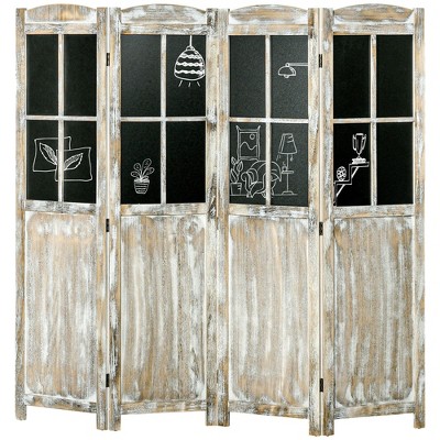 NicBex 4-Panel Room Divider Folding Privacy Screen with Black Boards & Wood Legs Partition for Home & Office
