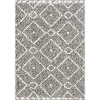 Mercer 5'x8' Grey/Cream Moroccan Diamond Shag Area Rug with Tassels