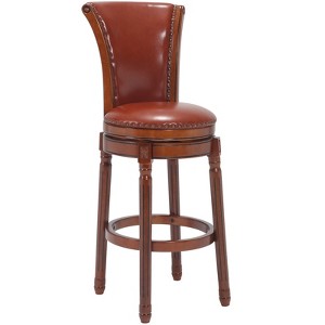 TIRAMISUBEST Bar Stools with Back,Cow top Leather Wooden Bar Stools - 1 of 4