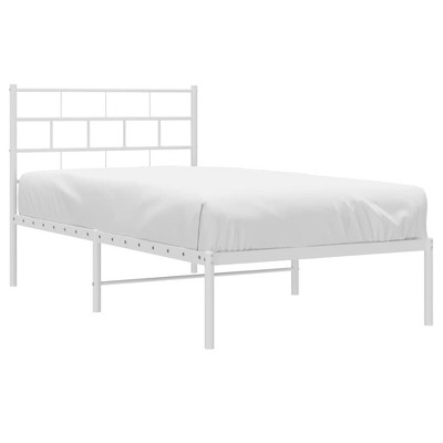 vidaXL Elegant White Bed Frame with Headboard, Robust Steel Construction, Extra Storage Space