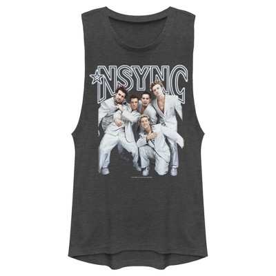 Juniors Womens NSYNC Iconic White Suits Festival Muscle Tee