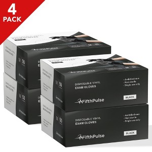 FifthPulse Bulk Case of Disposable Vinyl Exam Gloves, Black, Boxes of 50, Size Small - Powder-Free, Latex-Free, 3-Mil Thickness - 4 Pack - 1 of 4