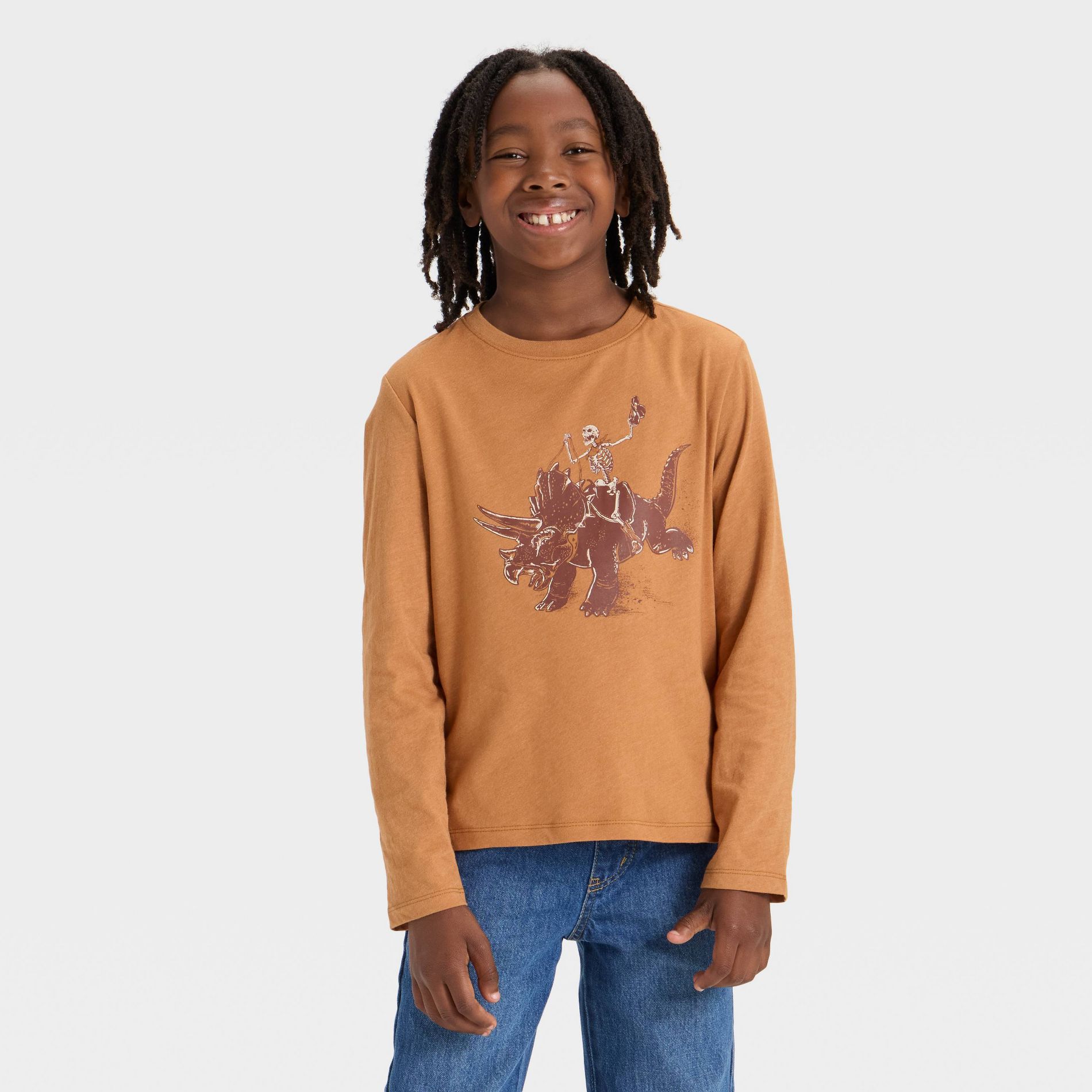 Boys' Long Sleeve Skeleton Rodeo Graphic T-Shirt - Cat & Jack™ Brown
