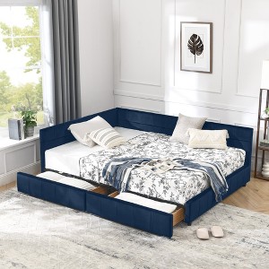 Full Size Upholstered Daybed Storage Sofa Bed Frame with 2 Drawers, Velvet - ModernLuxe - 1 of 4