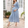 Maternity Dress Women's V-Neck Puff Sleeve Pleated Maternity Maxi Dress for Baby Shower or Casual Wear  lightgreenflower XL - 3 of 4