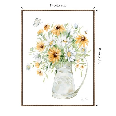 Sunflowers and Daisies Watercolor Beaded Framed Canvas Art