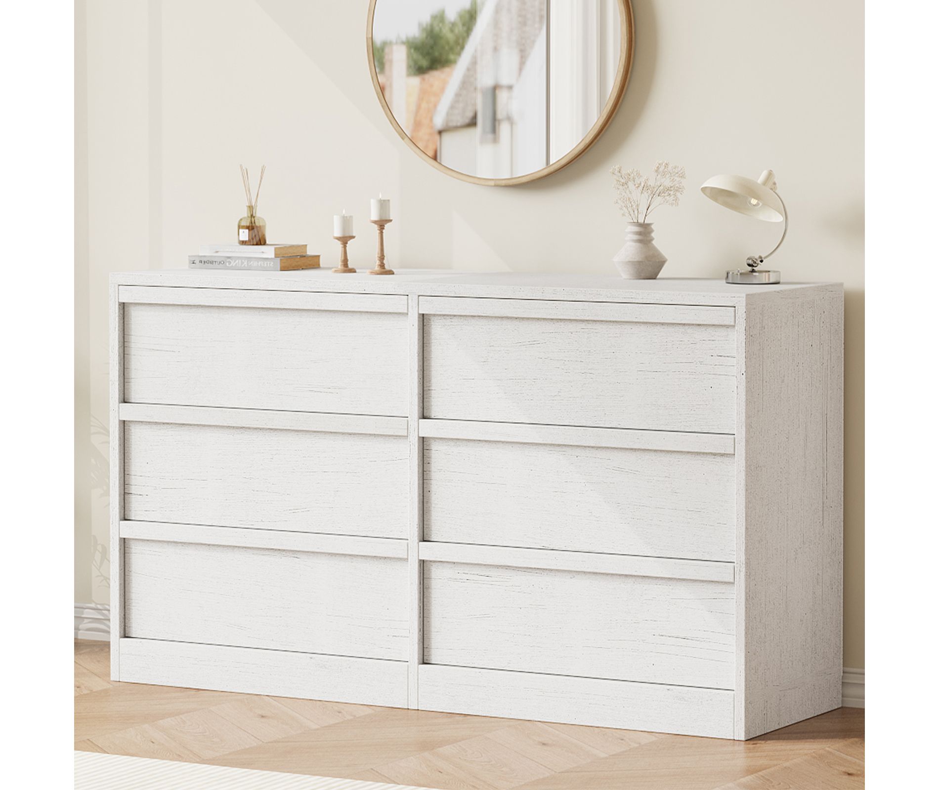 Whizmax 6 Drawer Dresser for Bedroom, Modern Double Dresser Organizer with Storage, Wooden Chest of Drawers for Bedroom, Living Room, Nursery- White