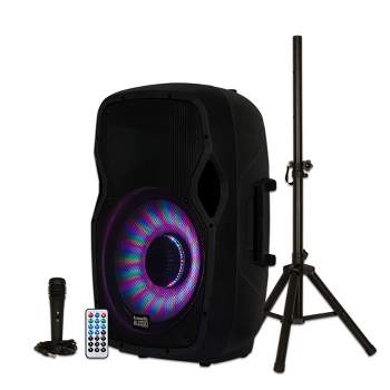 Acoustic Audio by Goldwood Wireless Portable Bluetooth Multicolored LED Speaker System with Stand, Microphone, and Remote Control