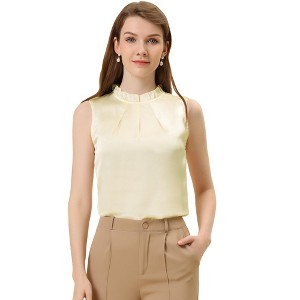 INSPIRE CHIC Women's Mock Neck Sleeveless Ruffles Satin Blouses - 1 of 4