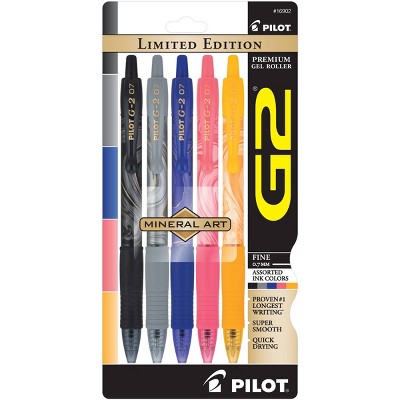 Pilot 5pk G2 Mineral Art Collection Gel Pens Fine Point 0.7mm Assorted Inks: School Supplies, Colored Pens, Stationery Set