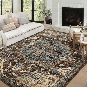 Washable Long Runner Rug, Oriental Vintage Floral Rug, Low Pile Non-Slip Soft Faux Wool Rug, Hallway, Bedroom, Kitchen, Laundry Room, Entryway - 1 of 4