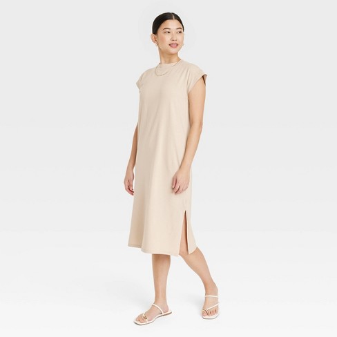 Women's Short Sleeve Midi Shirtdress - A New Day™ Tan M : Target