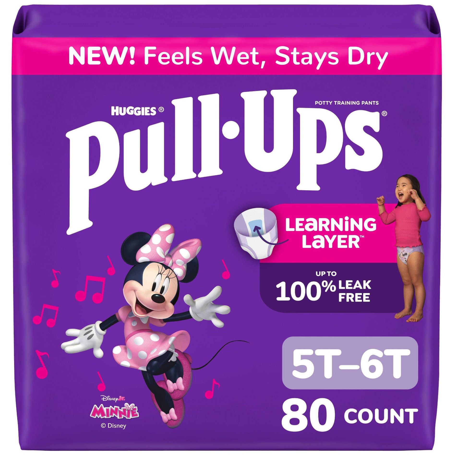 Pull-Ups Girls' Learning Designs Training Pants - Size 5T-6T - 80ct: Disposable, Wood Fluff Pulp, 46+ lbs Range