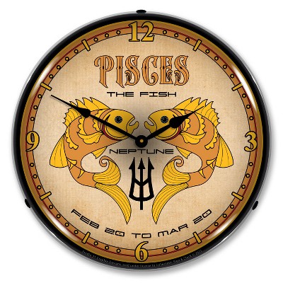 Collectable Sign & Clock | Pisces LED Wall Clock Retro/Vintage, Lighted