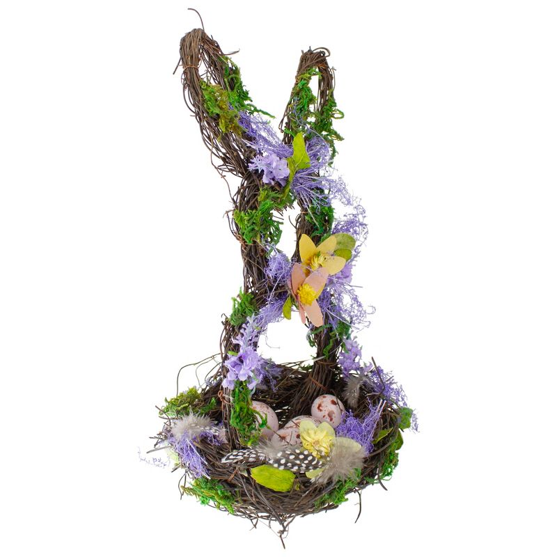 Northlight 14.5" Purple and Green Artificial Floral Bunny Shaped Basket, 4 of 5
