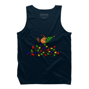Men's Design By Humans Cool Christmas Beaver dding Lights to Dam By SmileToday Tank Top - 1 of 3