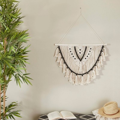 32 x 28 Cotton Macrame Handmade Intricately Weaved Wall Decor with Beaded  Fringe Tassels Brown/White - Olivia & May