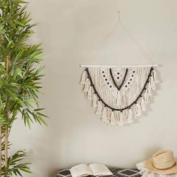 37 X 13 Cotton Macrame Handmade Intricately Weaved Wall Decor With Beaded  Fringe Tassels White - Olivia & May : Target
