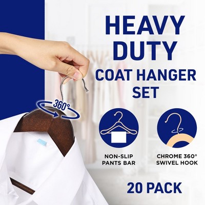 Vintage Dark Brown Wooden Suit Hangers with 360° Swivel Hook