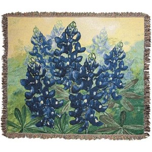 Manual Woodworks and Weavers Country Cottage Throw – Blue Bonnet Motif Blanket with Fringe for Sofa or Bed - 1 of 3