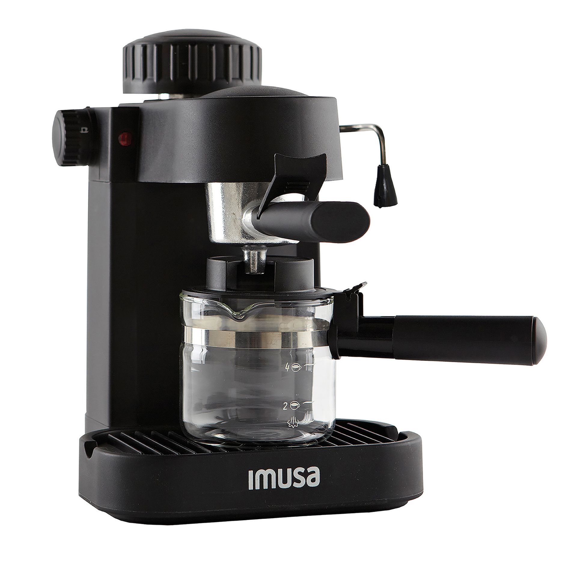 IMUSA 4 Cup Electric Espresso/Cappuccino Maker 800 Watts - Black: Milk Frother, Glass Carafe, Removable Filter Basket