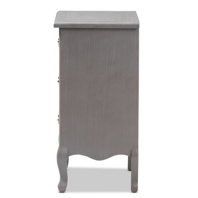 Gray Fir and Engineered Wood 3-Drawer Nightstand with Cabriole Legs