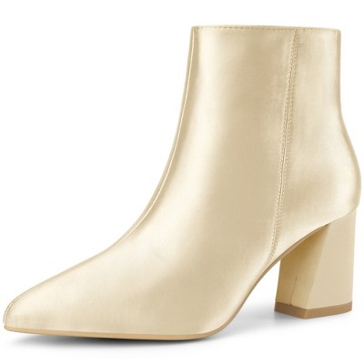 Perphy Women's Pointed Toe Zip-Up Satin Block Heel Ankle Boots