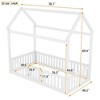 CAVINAS Twin Size Bed Frame, Wood House Bed with Fence and Door for Children, Floor Platform Bed - 3 of 4