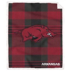 NCAA Arkansas State Red Wolves Plaid Steel Royal Plush Faux Shearling Blanket - 1 of 2