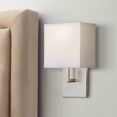 Brushed Nickel Direct Wired 1-Light Dimmable Sconce with Fabric Shade