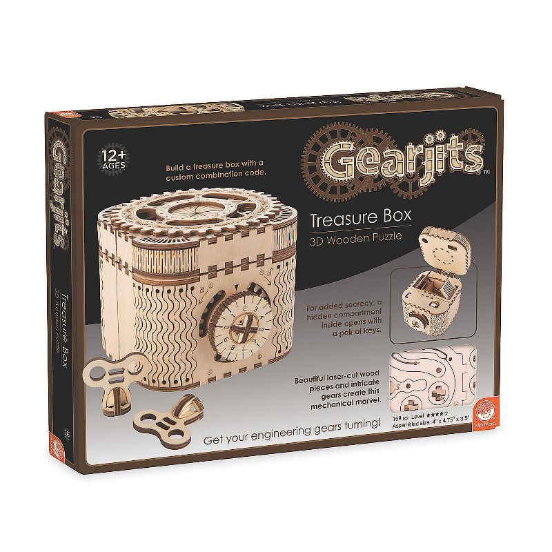 MindWare Gearjits: Treasure Box  – DIY Construction Model – Great STEAM Gifts for Ages 12+ – 158pc Wooden 3D Building Puzzle for Teens & Adults, 1 of 5