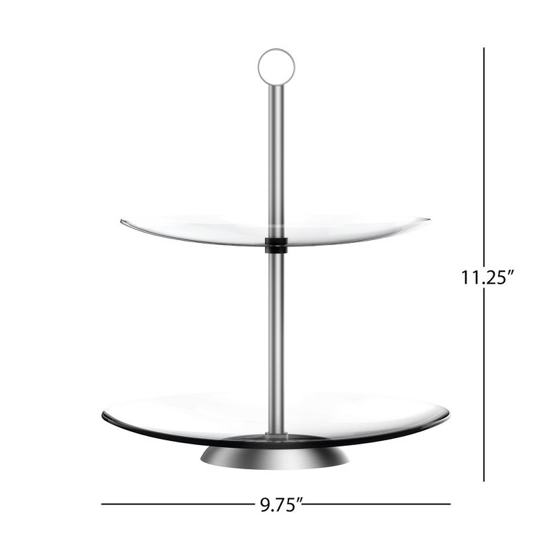 Dessert Tower - 2-Tier Round Glass Display Stand - Great for Cookies, Cupcakes, Pastries, Hors d'oeuvres, and Appetizers by Chef Buddy (Silver), 2 of 7