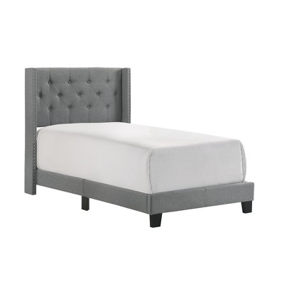 Twin Size Upholstered Platform Bed with Button-tufted Headboard