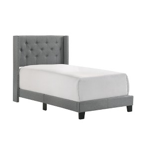 Twin Size Upholstered Platform Bed with Button-tufted Headboard - 1 of 4