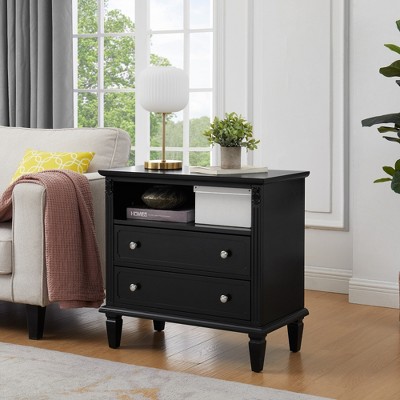 JUJABU Open Space and 2 Drawers Dresser Nightstand with Charging Station, with USB Ports and Outlets, for Bedroom
