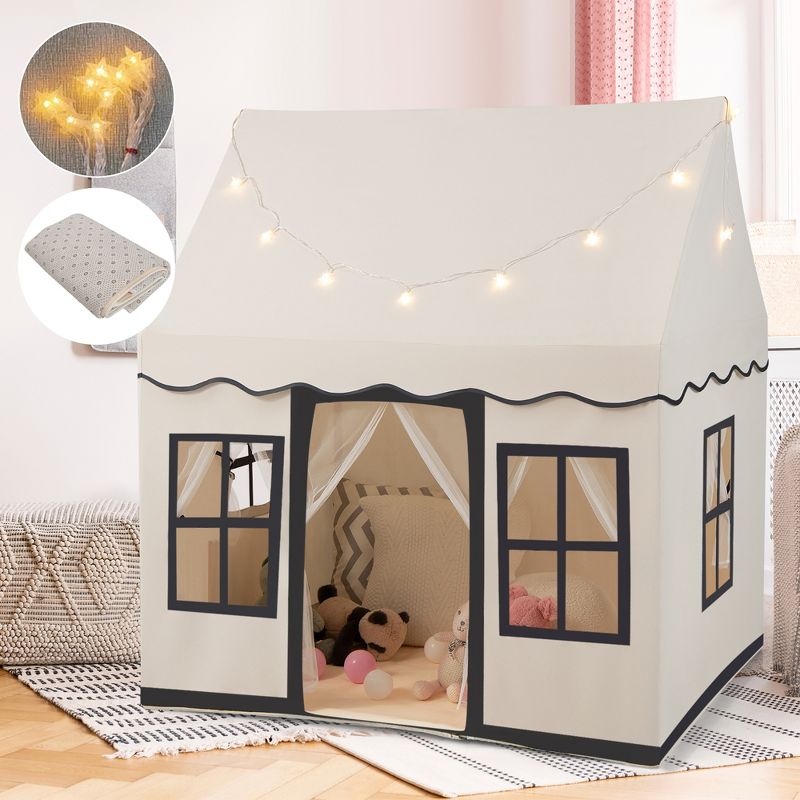 Costway Kids Play Castle Tent Large Playhouse Toys Gifts w/ Star Lights Washable Mat, 2 of 13