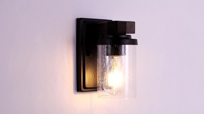 15" Bronze and Glass Cylinder Shade Direct Wired Sconce