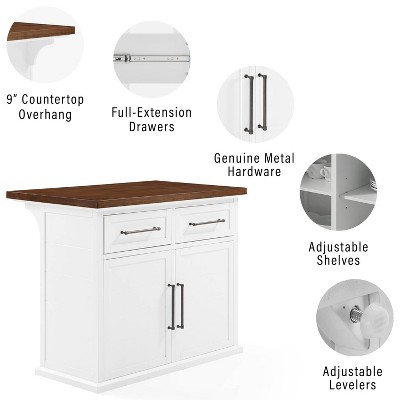 White and Walnut Wood Top Kitchen Island with Storage