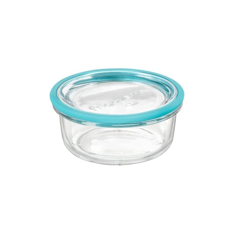 Bormioli Rocco Frigoverre Future 17.25 oz. Round Food Storage Container, Made From Durable Glass, Dishwasher Safe, Made In Italy,Clear/Teal Lid, 1 of 8
