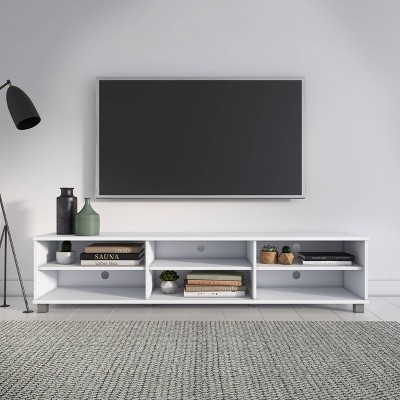Modern White and Silver 78" TV Stand with Open Shelving