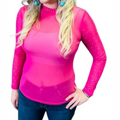 Women's Rhinestone Mesh Long Sleeve Top - Sterling Kreek