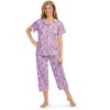 Collections Etc Short Sleeve Button-Front Abstract Floral Capris Pajama Set - 4 of 4