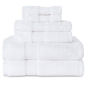 Angel Sar 6-Piece Bath Towel Set, 2 Bath Towels 2 Hand Towels 2 Washcloths, Highly Absorbent White Towel Set - 1 of 4