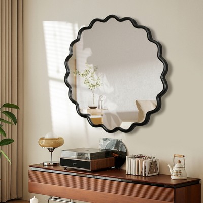 Lycvki Black Solid Wood Wavy Wall Decor Mirror