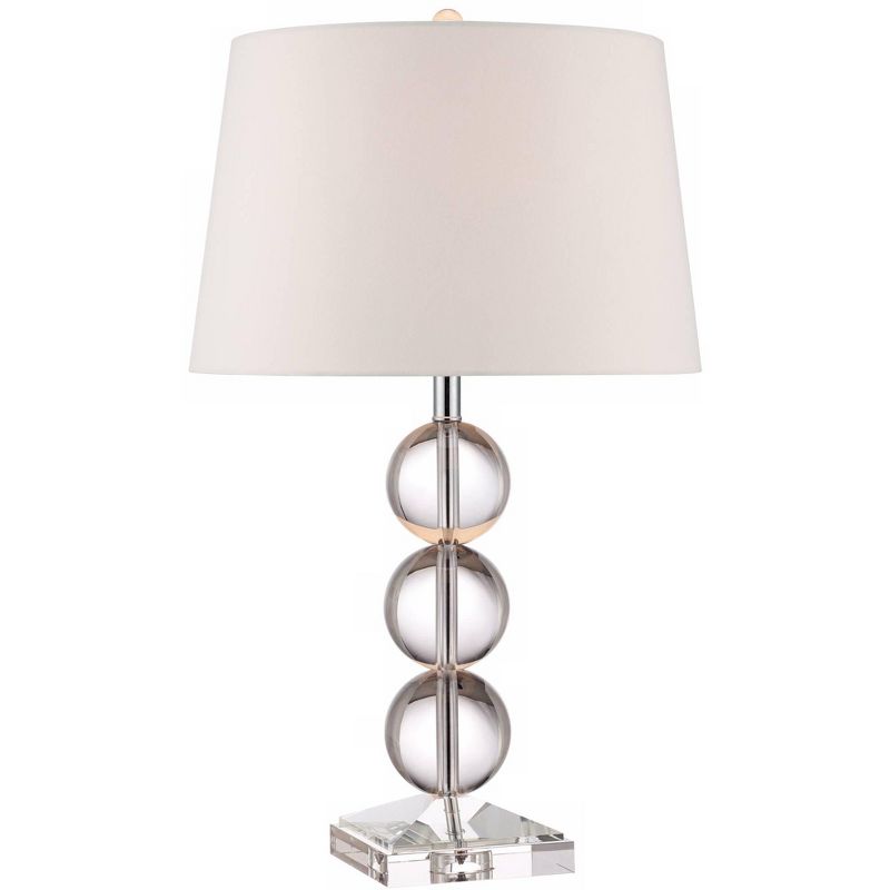 360 Lighting Mersenne Modern Table Lamp 26" High Clear Crystal Globes Stacked Silver Pole White Drum Shade for Bedroom Living Room Bedside Nightstand, 1 of 8