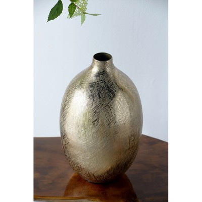 YONWAY Aluminum Square Vase with Gold Streaks Modern Flower Arrangement Centerpiece for Home Table Decor.