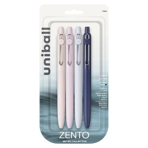 Zento uniball 4pk Gel Pen 0.7mm Medium Point Black Ink Muted Cool Barrel: Retractable Rollerball, Quick Drying, Stationery - 1 of 4