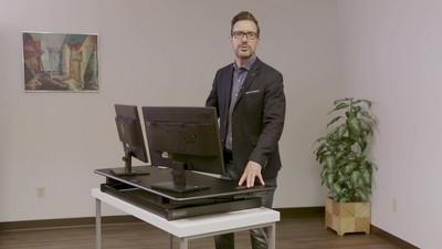 Ergonomic White 46" Triple Monitor Enhanced Standing Desk Converter