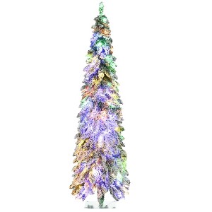 NAYSAYE 6ft Pencil Snow Flocked Artificial Christmas Tree Downswept Branches for Home Holiday Decoration, Green, 26.8"*26.8"*70.8" - 1 of 4